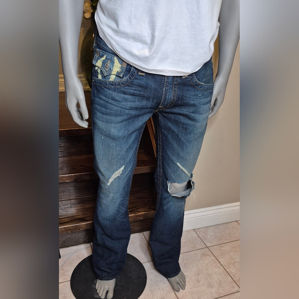 True Religion Blue Jeans with Distressed Detail
